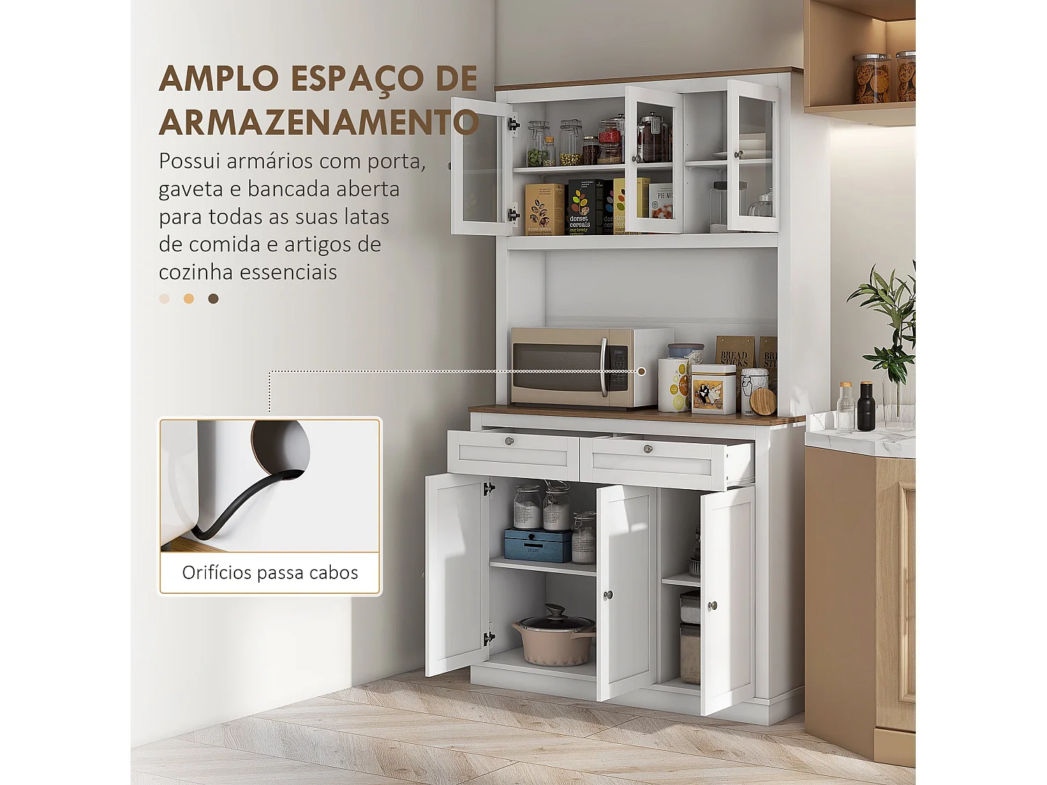 Vitrina Daisy Homcom 2 armarios superiores + 2 cajones + 2 armarios inferiores blanco 180x100x40 cm