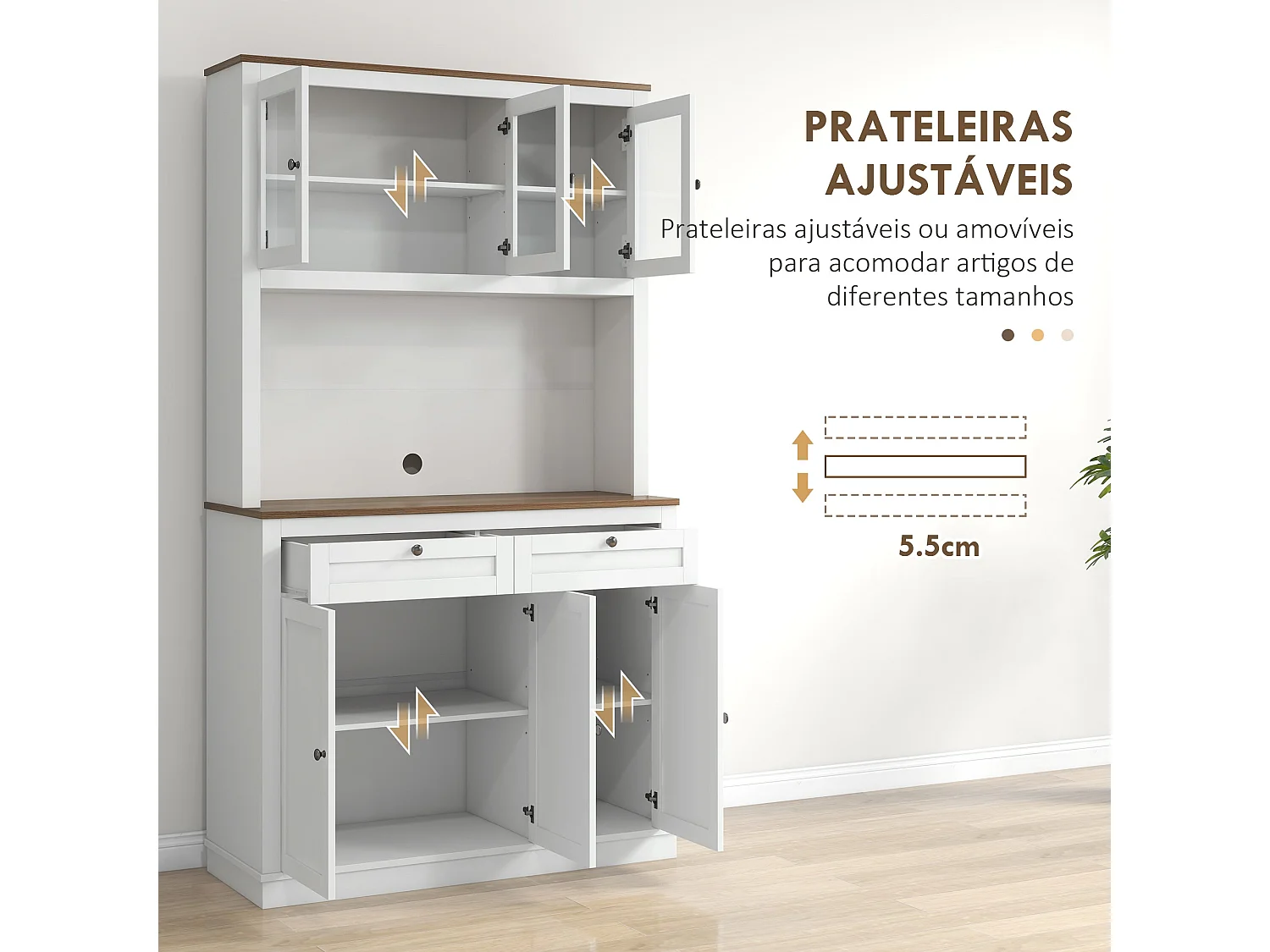 Vitrina Daisy Homcom 2 armarios superiores + 2 cajones + 2 armarios inferiores blanco 180x100x40 cm