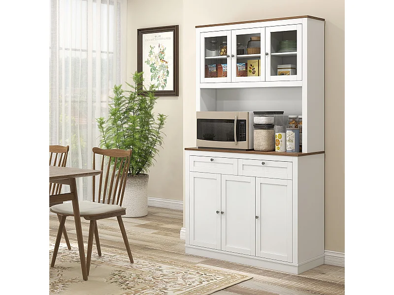 Meuble de cuisine à 3 portes vitrées, 100 x 40 x 180 cm, blanc