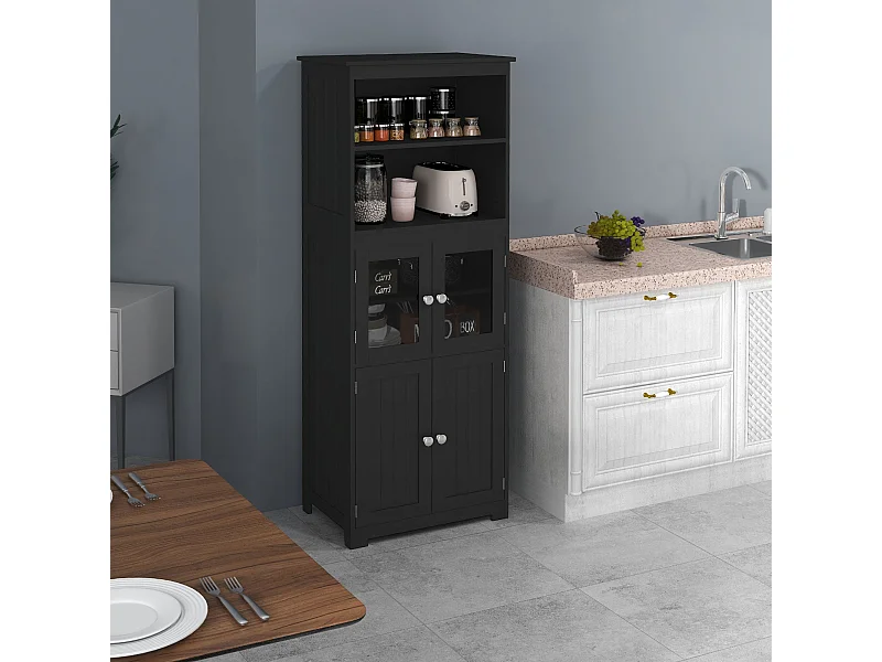 Aparador Pirita Homcom 2 armarios + compartimentos negro 162x60x30 cm