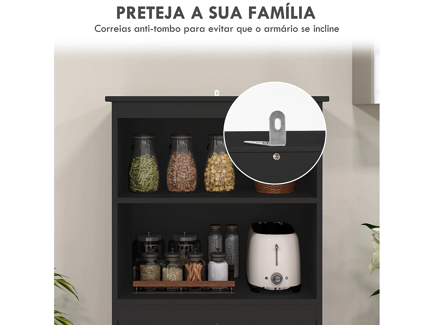 Armário de Cozinha HOMCOM com 2 Portas de Vidro e Prateleiras Ajustáveis - Preto 60x30x162 cm