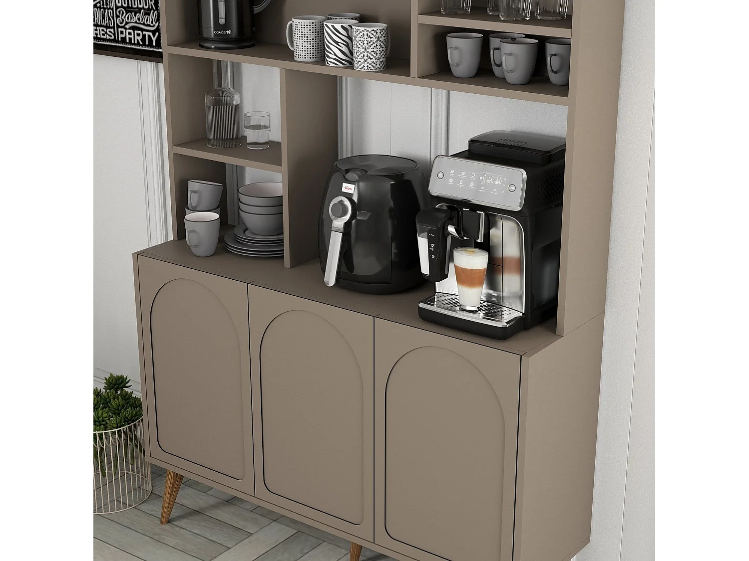 Armário Alto de Cozinha 'Coffee' - 200x120x35 cm - Estilo Moderno em Atlas e Nogueira