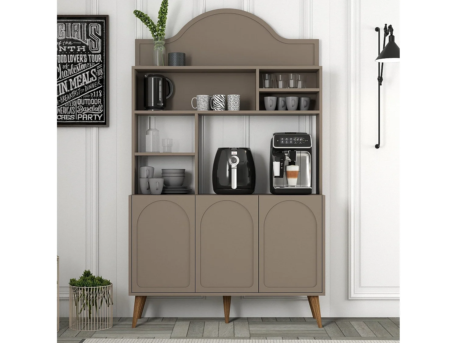 Armário Alto de Cozinha 'Coffee' - 200x120x35 cm - Estilo Moderno em Atlas e Nogueira