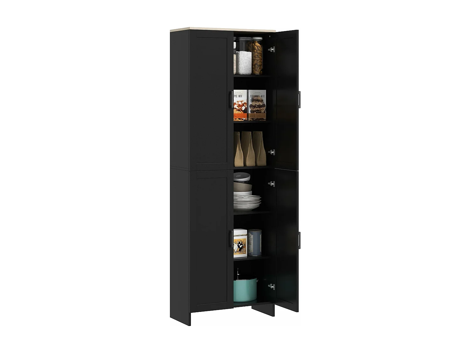 Aparador de cocina Dami Homcom 4 puertas + 6 estantes ajustables negro 170,5x60x30 cm