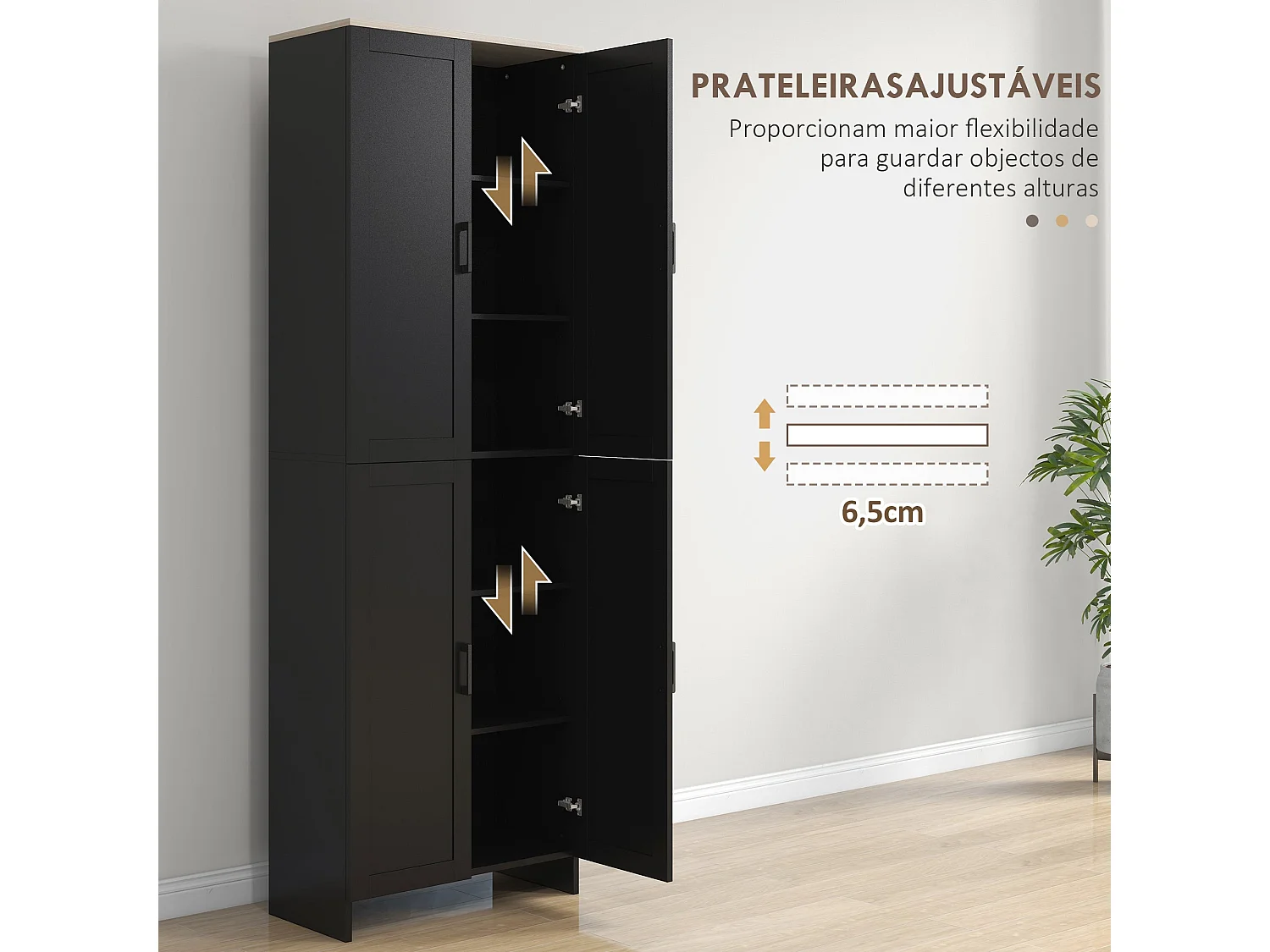 Armário de Cozinha Moderno com 4 Portas e Prateleiras Ajustáveis - Preto 60x30x170,5 cm