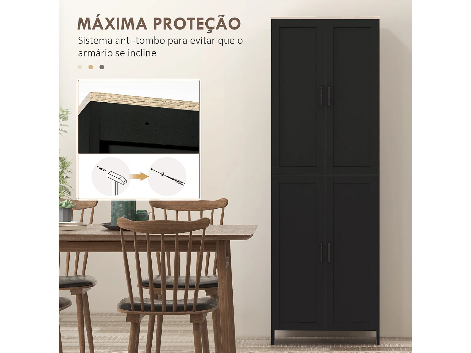 Armário de Cozinha Moderno com 4 Portas e Prateleiras Ajustáveis - Preto 60x30x170,5 cm