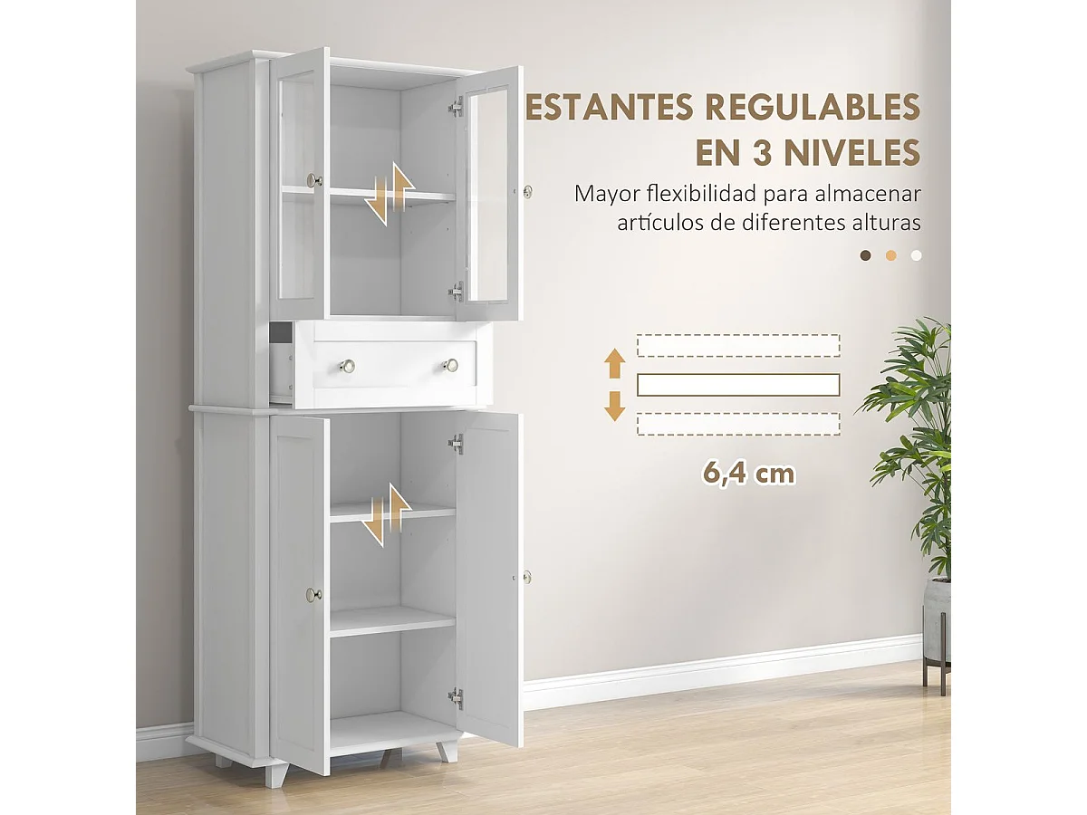 Aparador Kamesi Homcom 2 armarios + 1 cajón blanco 168,5x61x35 cm