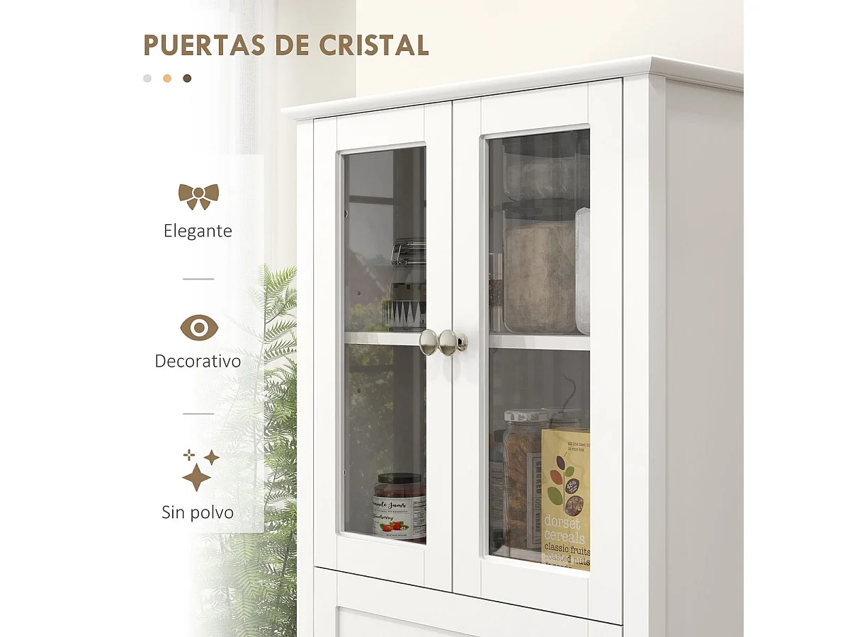 Aparador Kamesi Homcom 2 armarios + 1 cajón blanco 168,5x61x35 cm