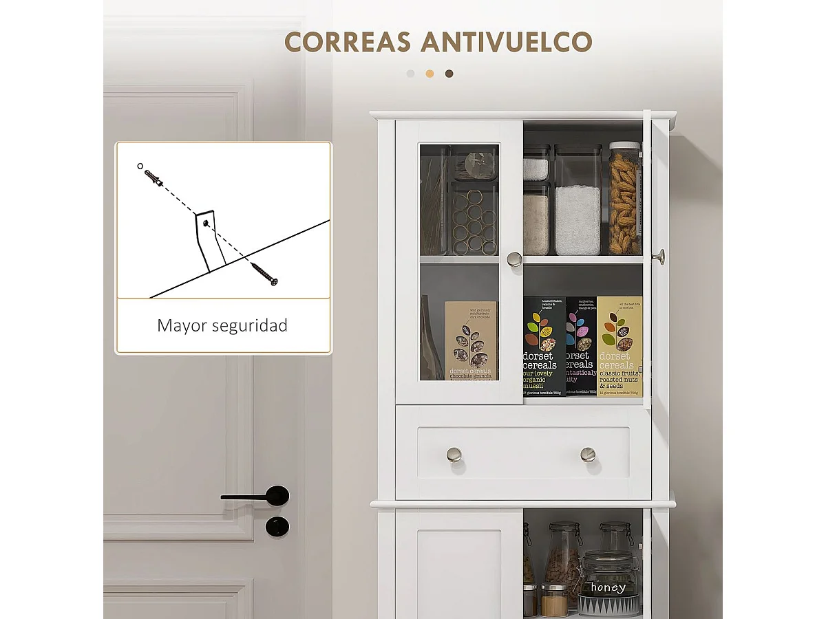 Aparador Kamesi Homcom 2 armarios + 1 cajón blanco 168,5x61x35 cm