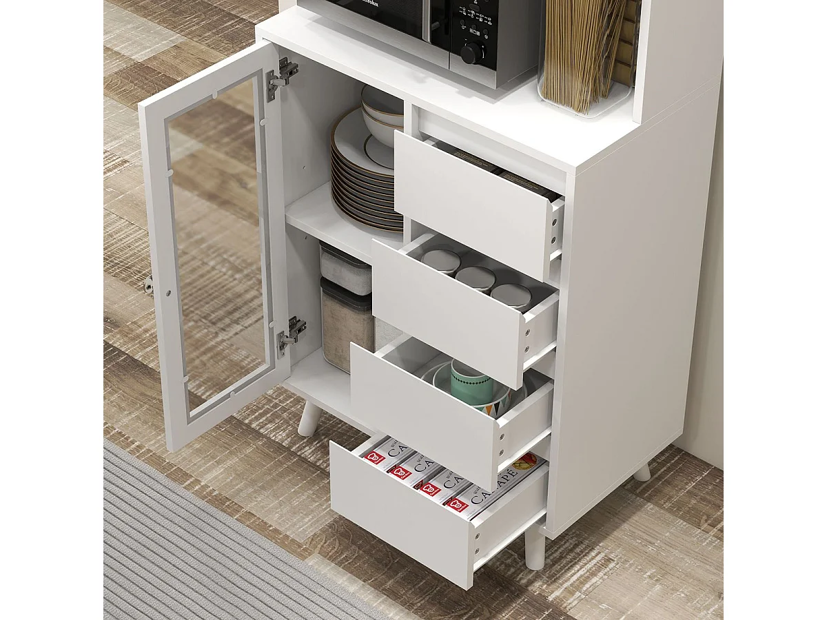 Alacena Moray Homcom 4 cajones + 2 armarios + estante blanco 180x60x35 cm