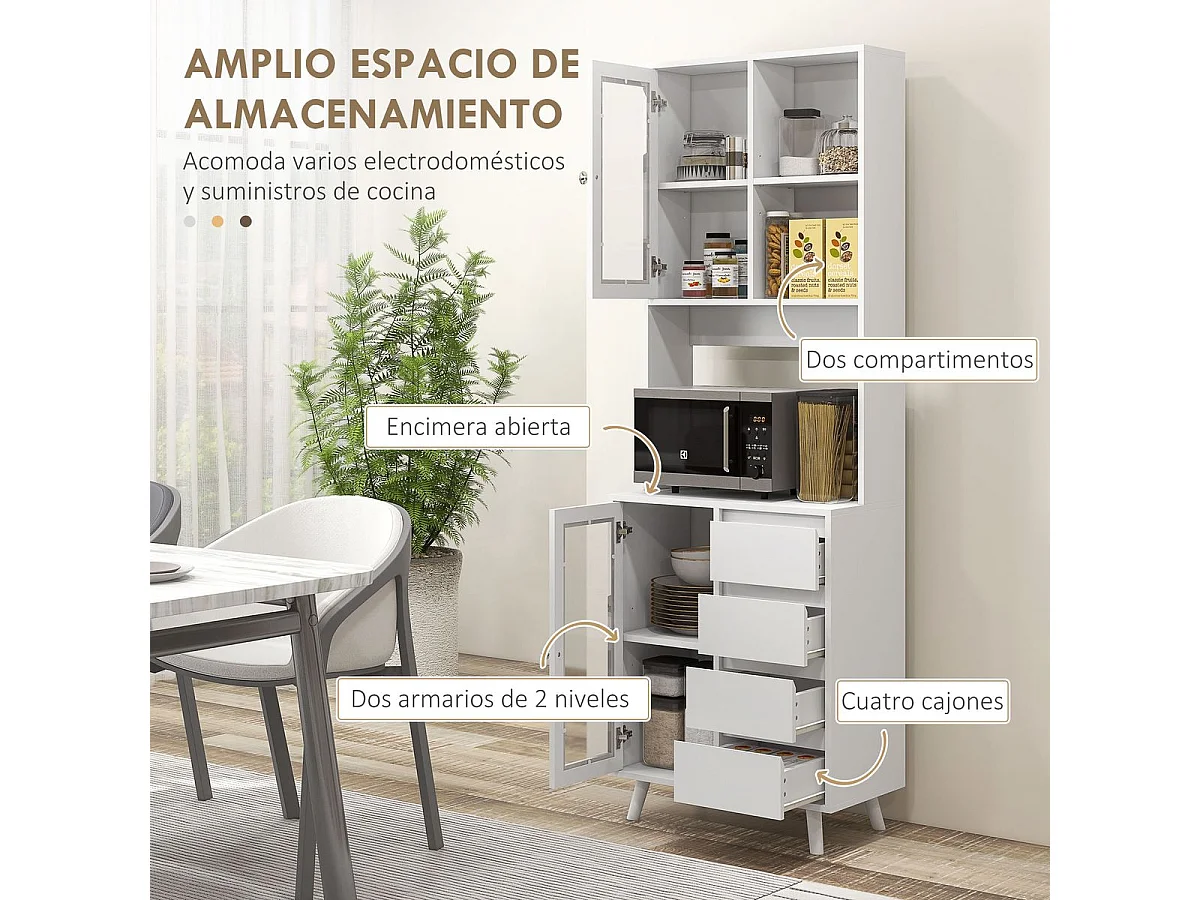 Alacena Moray Homcom 4 cajones + 2 armarios + estante blanco 180x60x35 cm