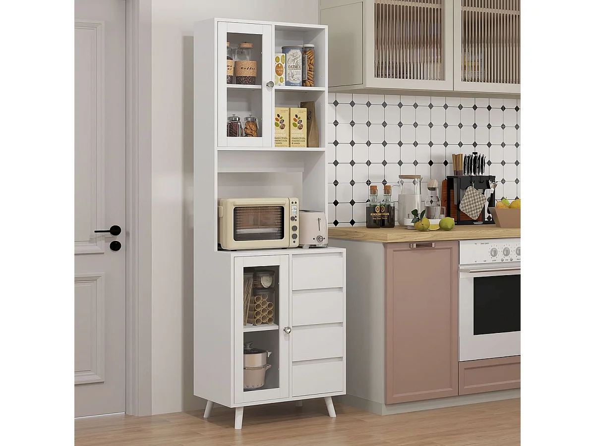 Alacena Moray Homcom 4 cajones + 2 armarios + estante blanco 180x60x35 cm