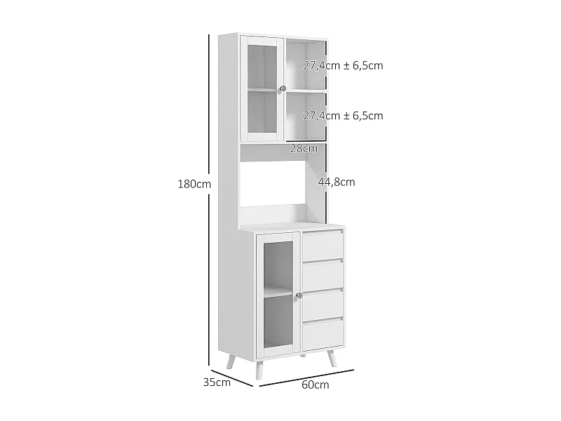 Alacena Moray Homcom 4 cajones + 2 armarios + estante blanco 180x60x35 cm