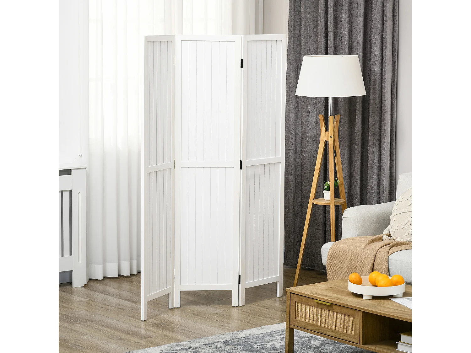 Biombo Dobrável HOMCOM de 3 Painéis em Estilo Rústico para Privacidade e Decoração