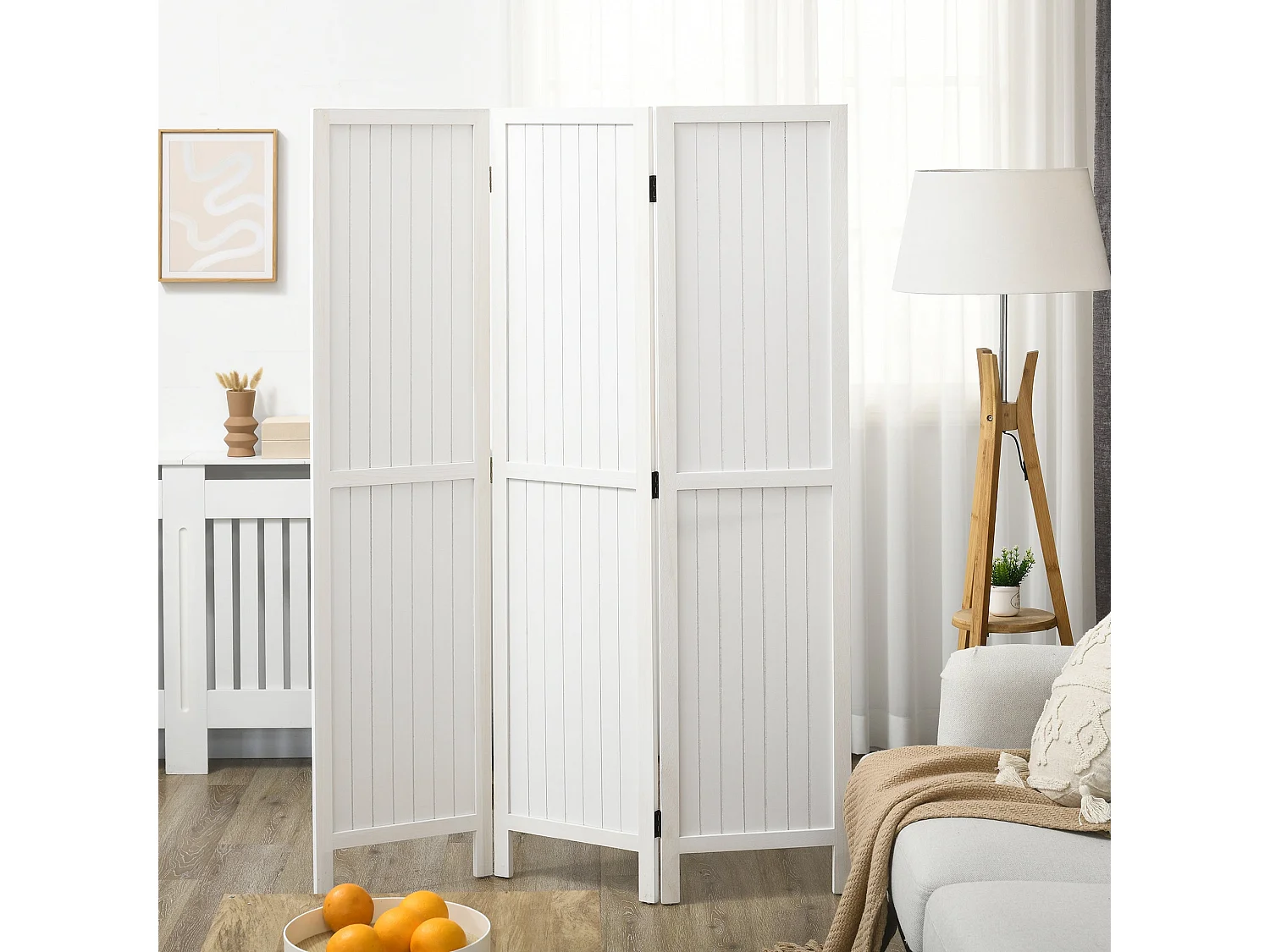 Biombo Dobrável HOMCOM de 3 Painéis em Estilo Rústico para Privacidade e Decoração