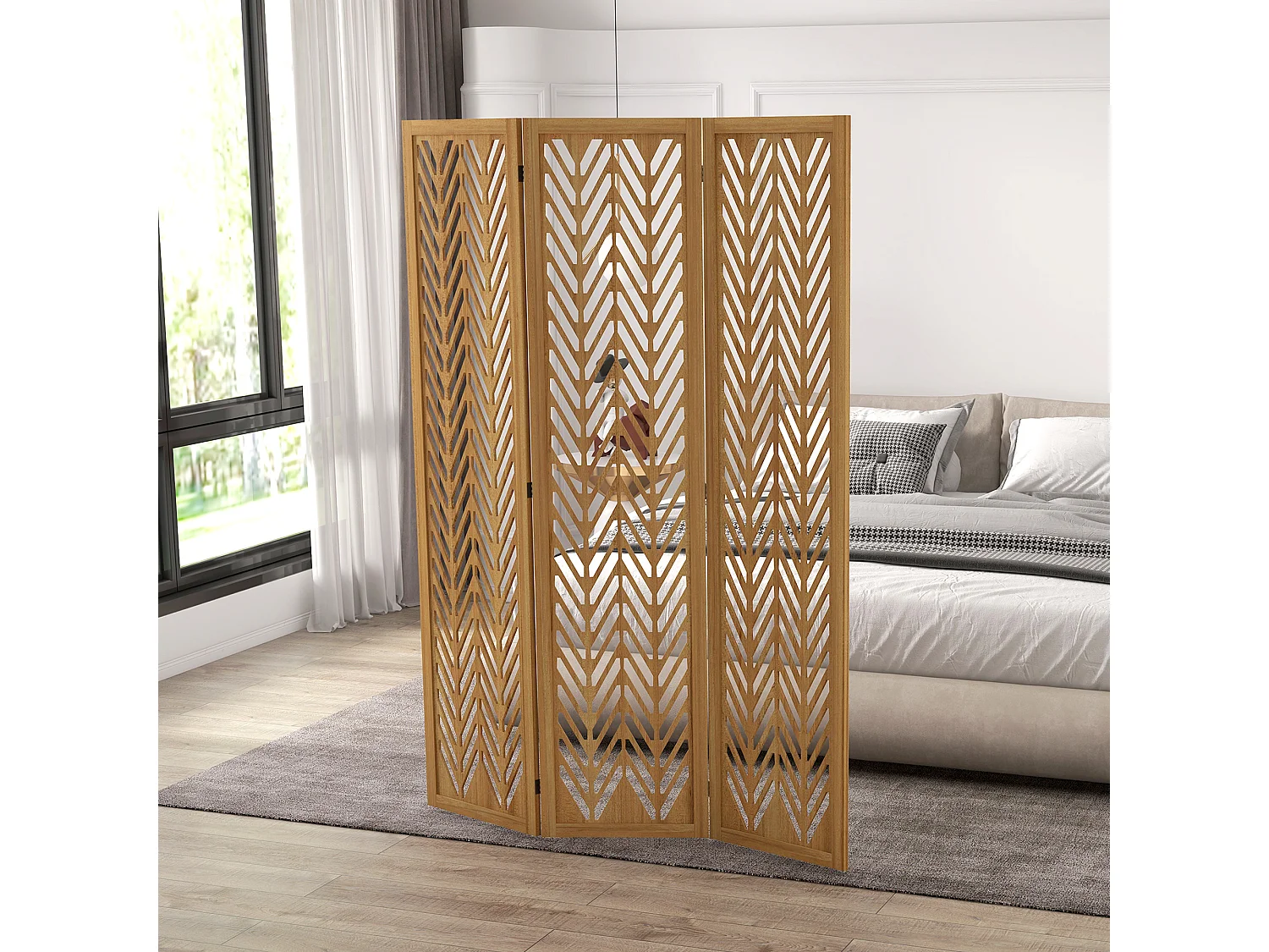 Biombo madera natural 120x1.7x170 cm HOMCOM