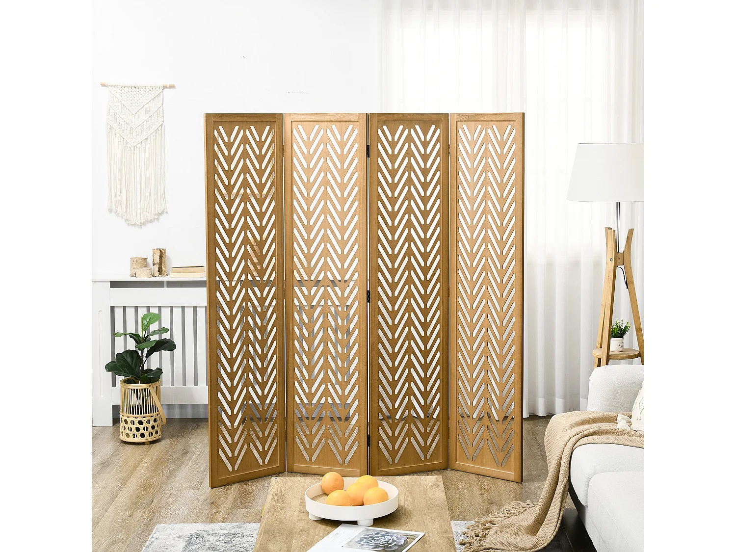 Biombo madera natural 160x1.7x170 cm HOMCOM