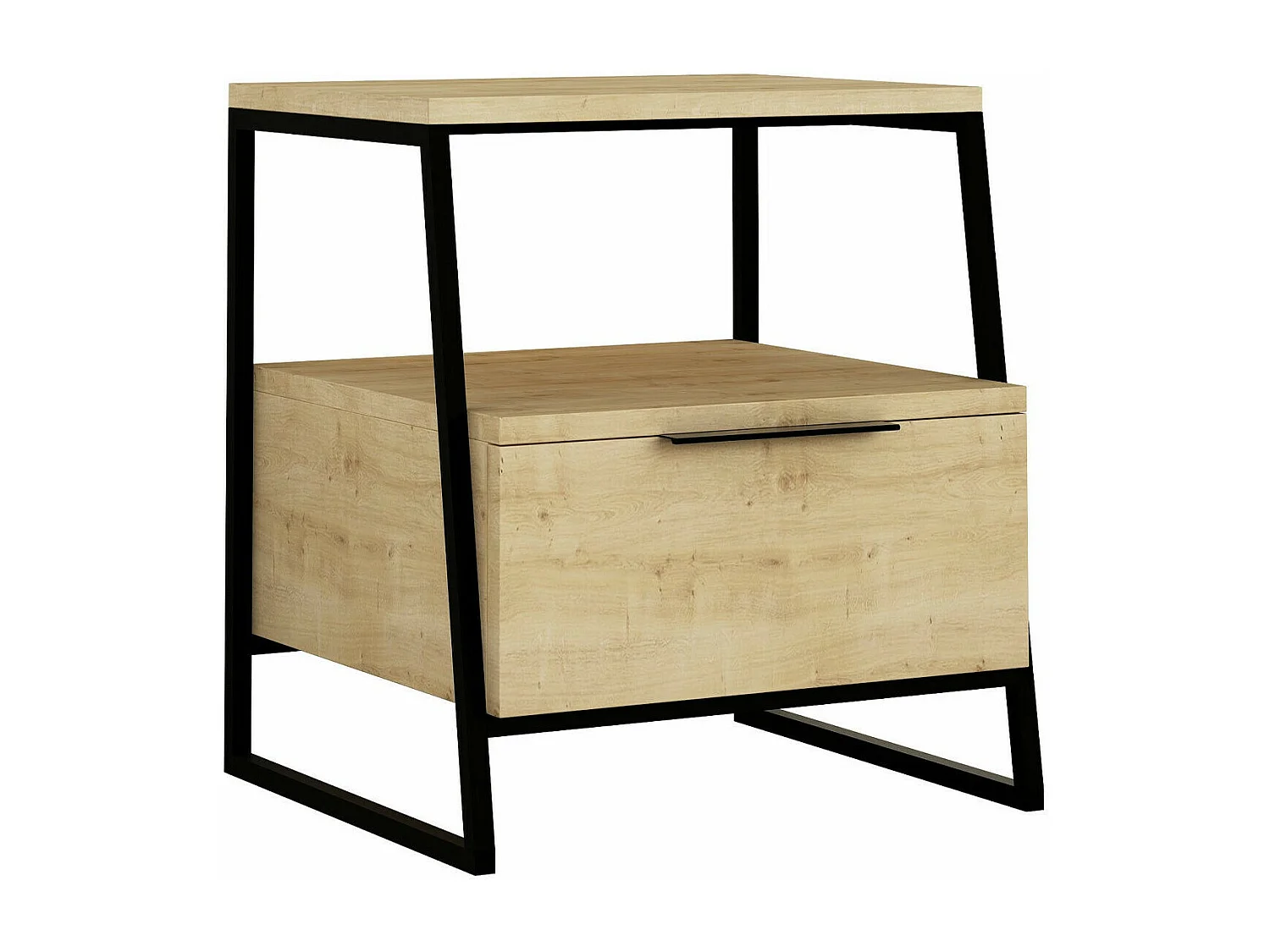 Comodino Kailua 1519, Quercia, 50x45x40cm, Metallo|Truciolare laminato