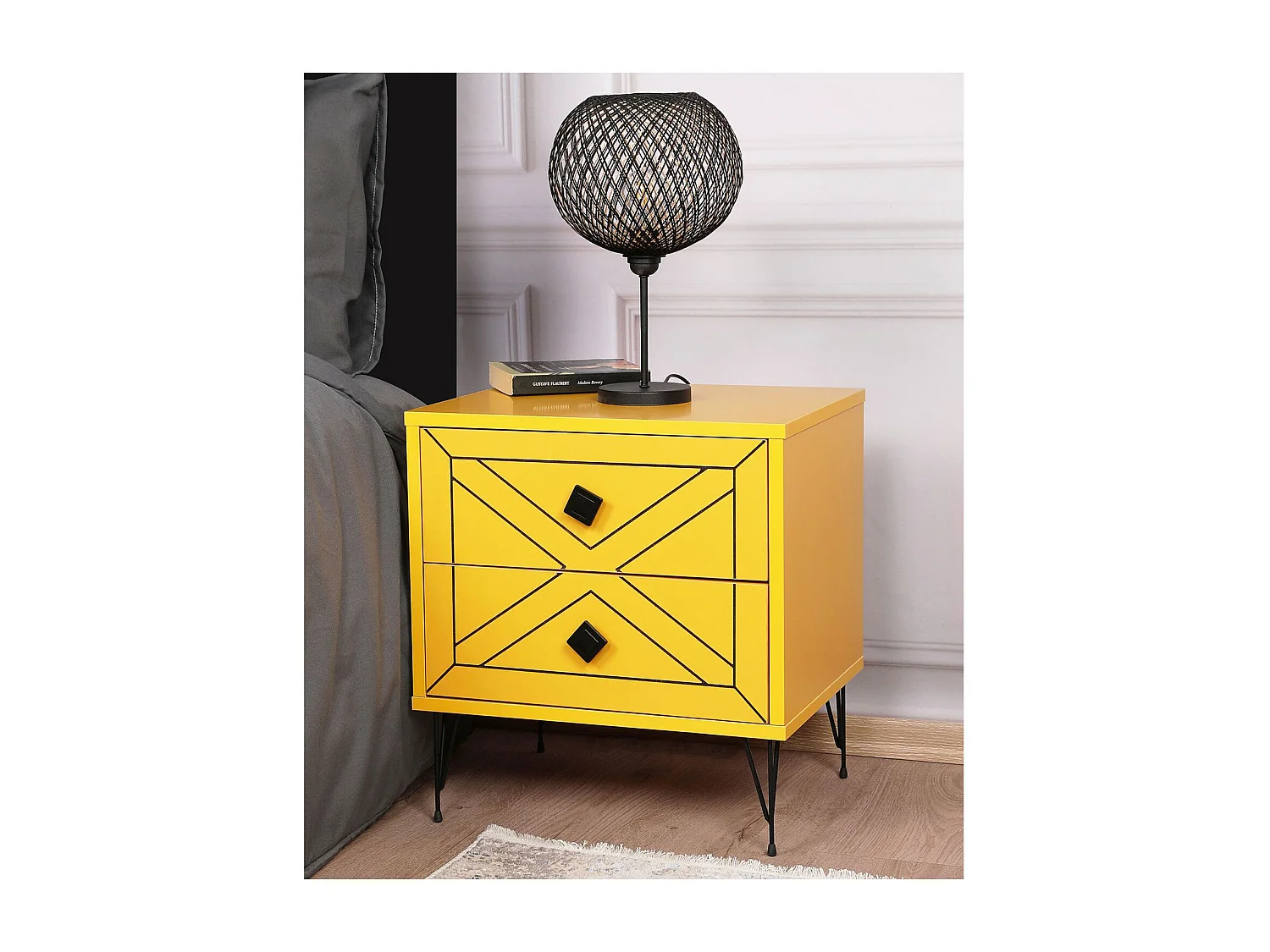 Mesa de Cabeceira Luna Amarelo Vibrante – Estilo Moderno e Funcionalidade (50 x 55 x 40 cm)