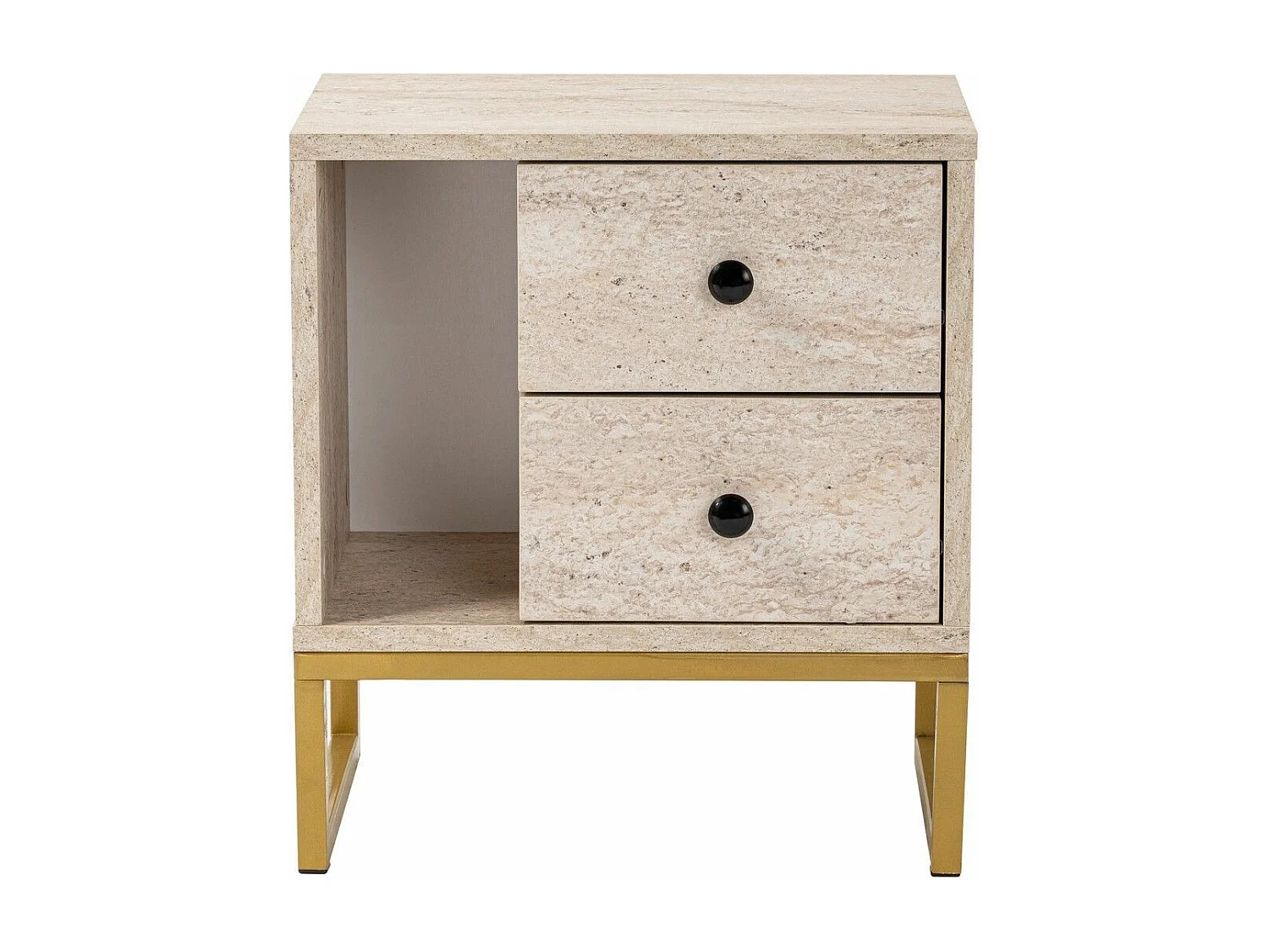 Mesa de Cabeceira Luxuosa 'Glimmer' em Travertino e Dourado - Design Sofisticado para o Seu Quarto