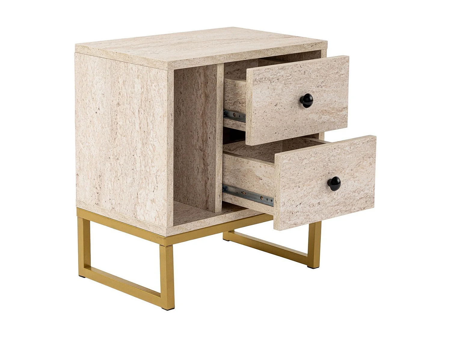 Mesa de Cabeceira Luxuosa 'Glimmer' em Travertino e Dourado - Design Sofisticado para o Seu Quarto