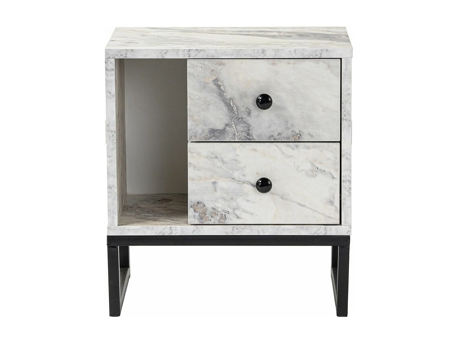 Table de chevet 2 tiroirs Franko L45,2xH50cm Bois Effet marbre et Métal Noir