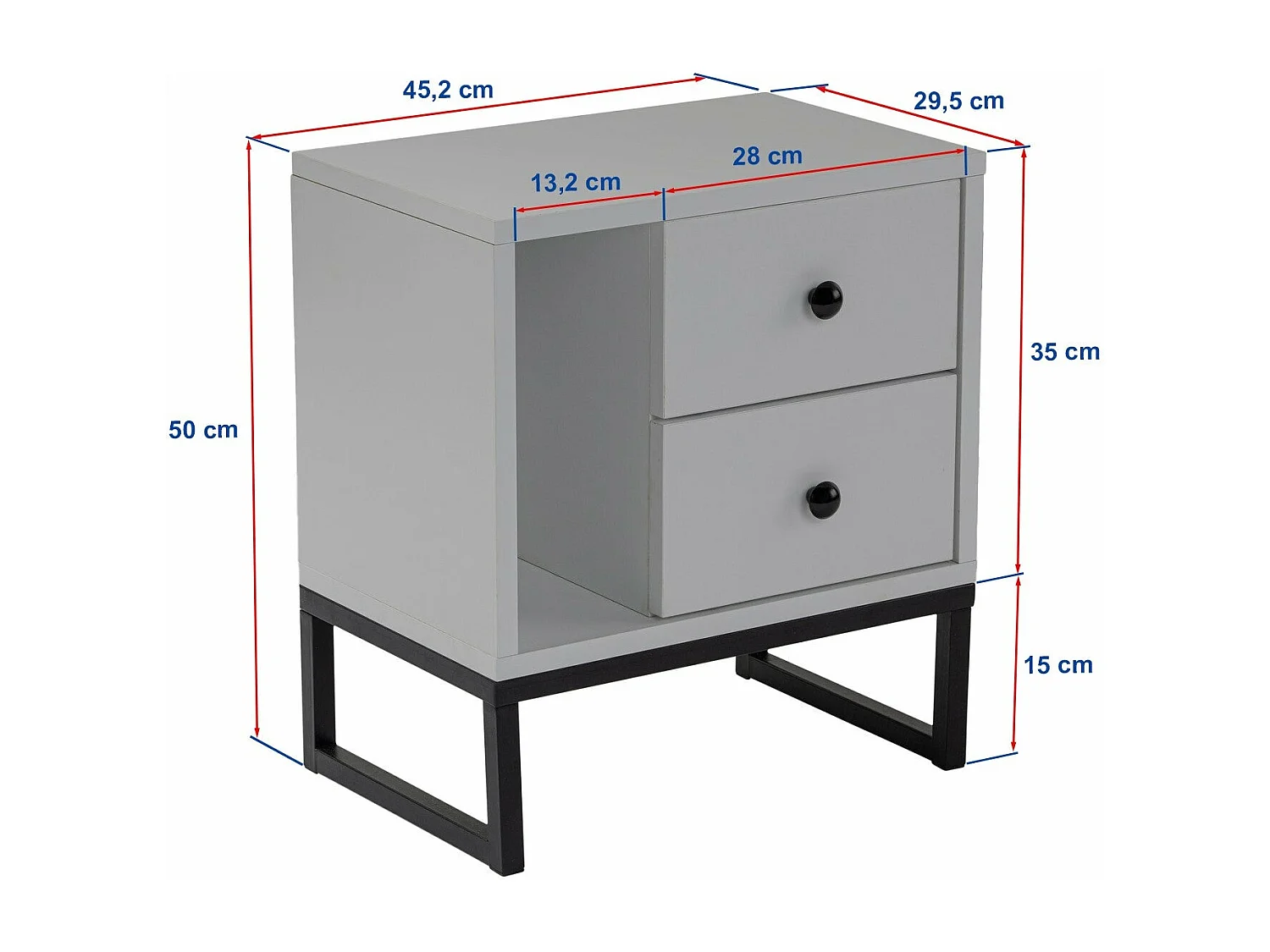 Table de chevet 2 tiroirs Franko L45,2xH50cm Bois Effet marbre et Métal Noir