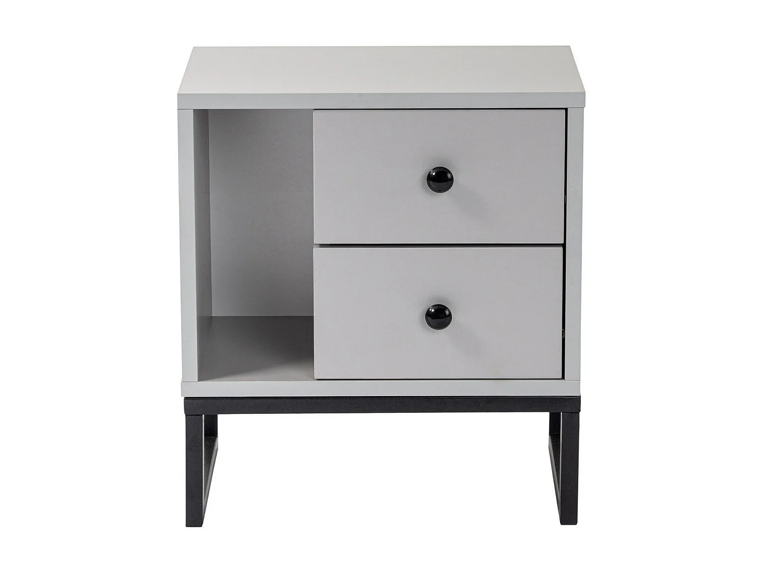 Table de chevet 2 tiroirs Franko L45,2xH50cm Bois Gris et Métal Noir