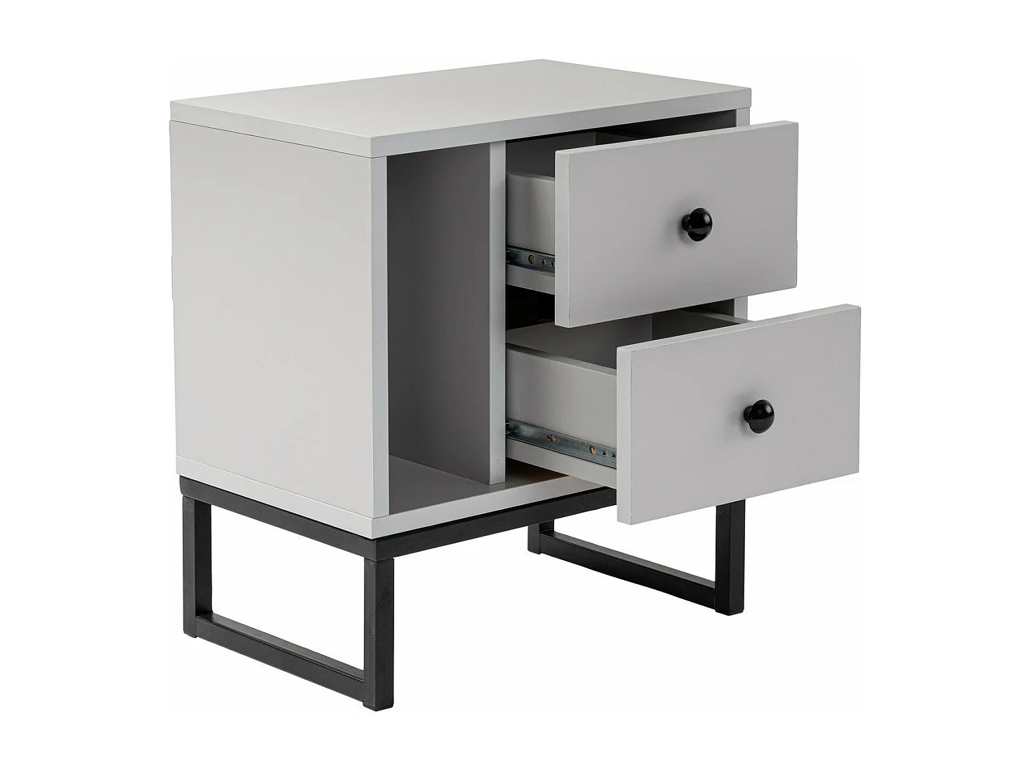 Table de chevet 2 tiroirs Franko L45,2xH50cm Bois Gris et Métal Noir