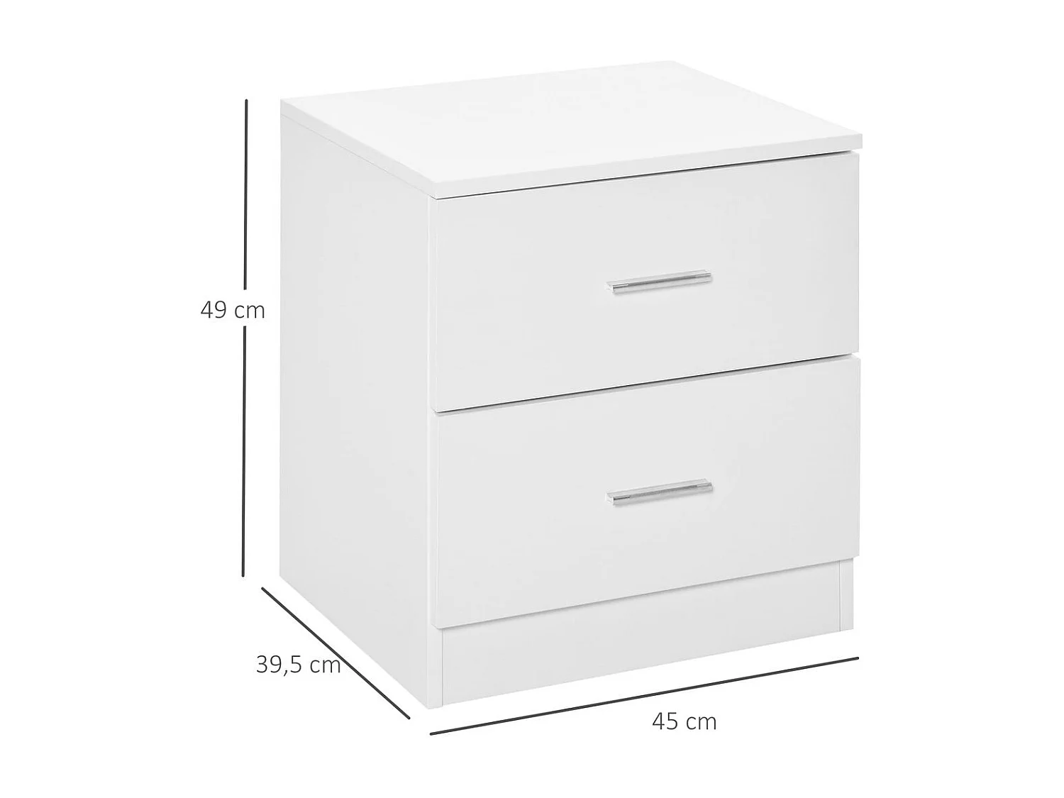 Mesita de noche Leonor Homcom 2 cajones blanco 49x45x39,5 cm