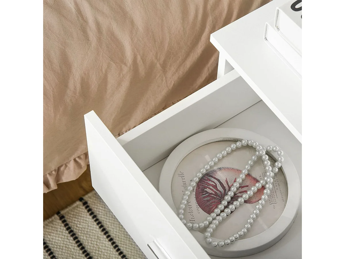 Mesinha de Cabeceira Moderna HOMCOM com 2 Gavetas - Mesa Auxiliar Versátil em Branco