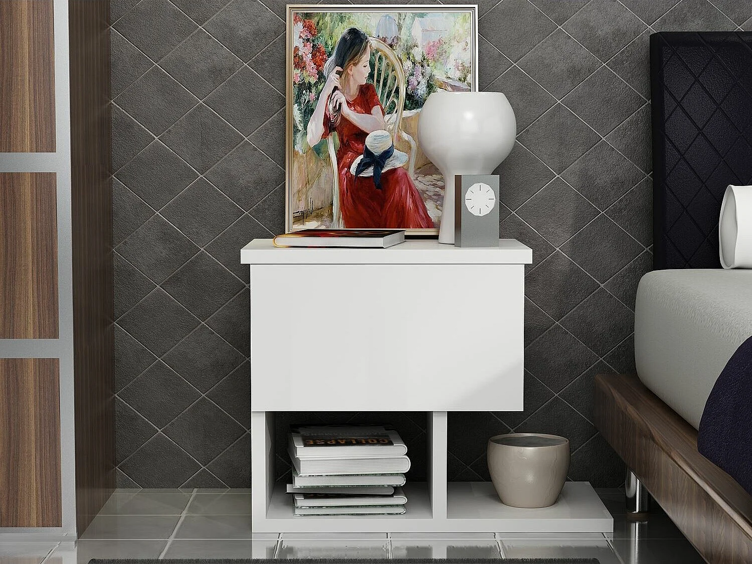 Mesa de Cabeceira Yasso em Branco – Design Moderno e Funcional - 46.8x33x36.8 cm