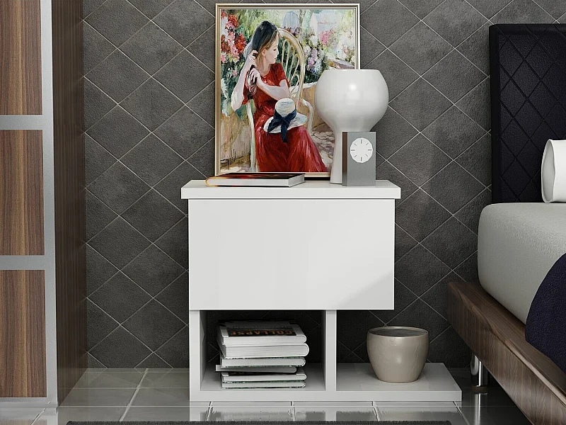 Mesa de Cabeceira Yasso em Branco – Design Moderno e Funcional - 46.8x33x36.8 cm