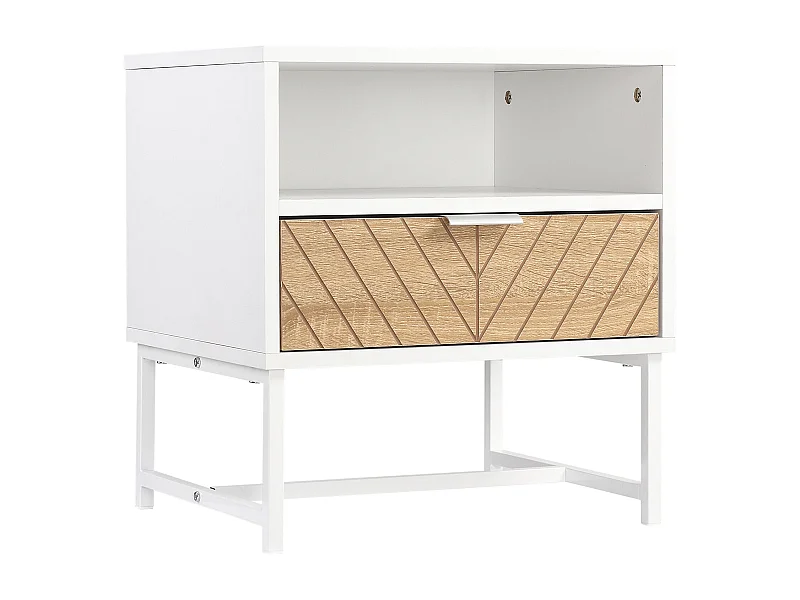 Mesa de Cabeceira Moderna HOMCOM com Gaveta e Compartimento - Estilo Elegante em Branco e Carvalho