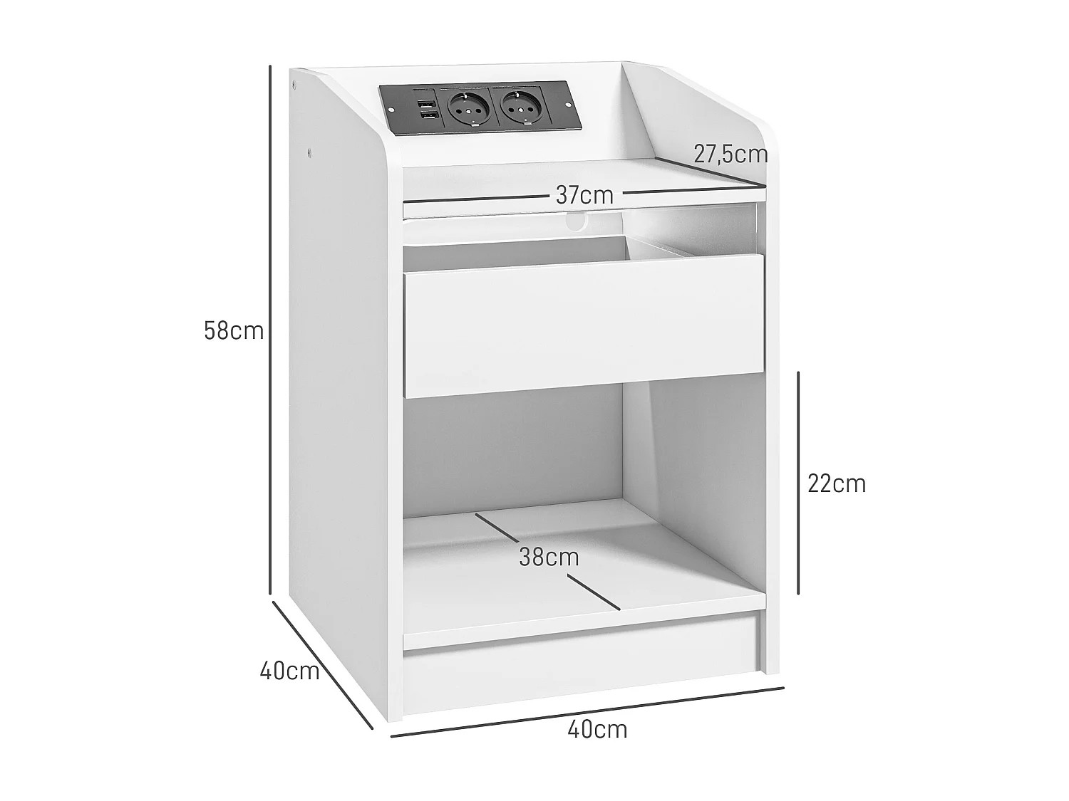 Mesa de Cabeceira HOMCOM com Luzes LED e Estação de Carregamento USB - 40x40x58 cm Branco