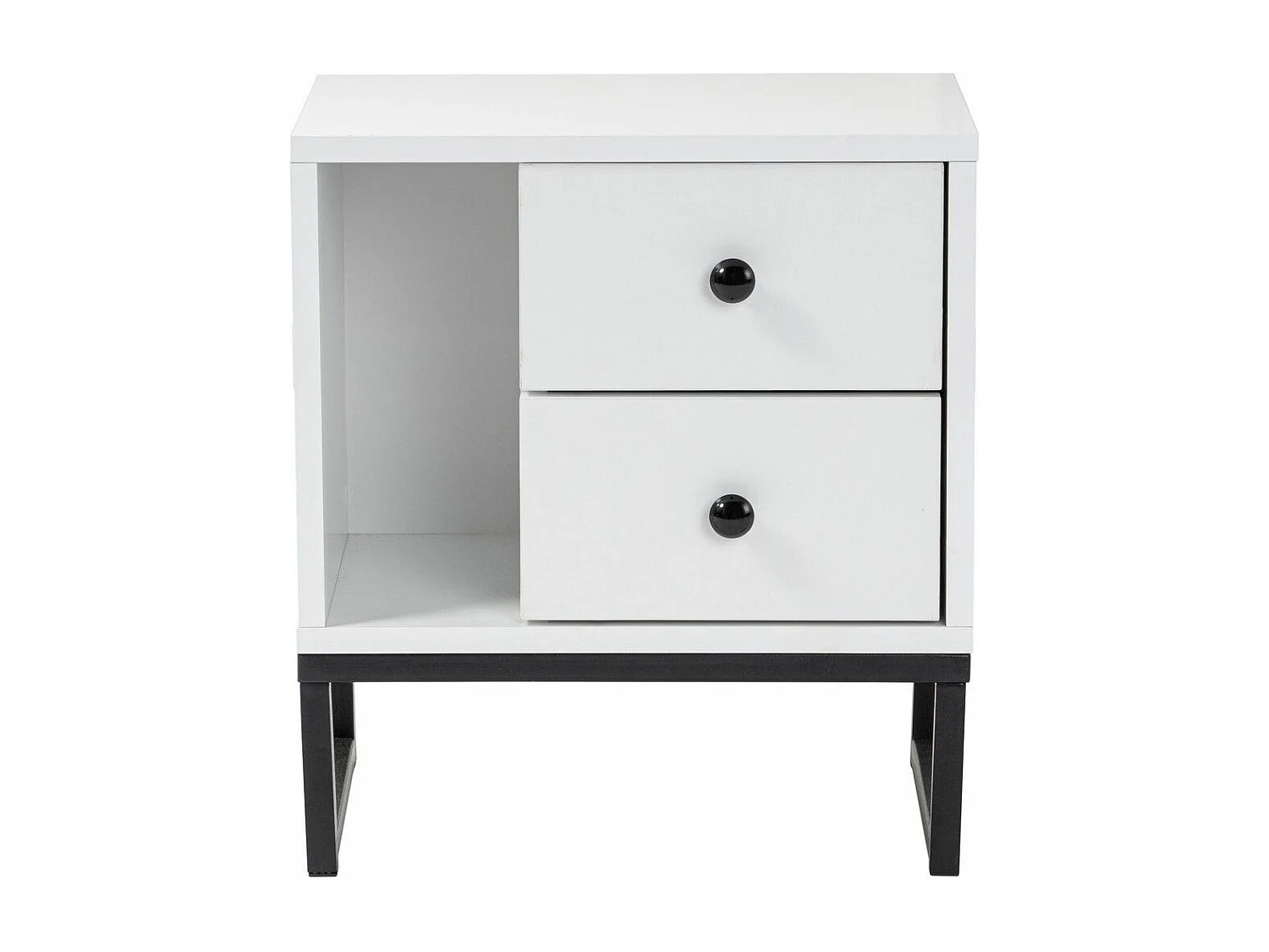 Table de chevet 2 tiroirs Franko L45,2xH50cm Bois Blanc et Métal Noir