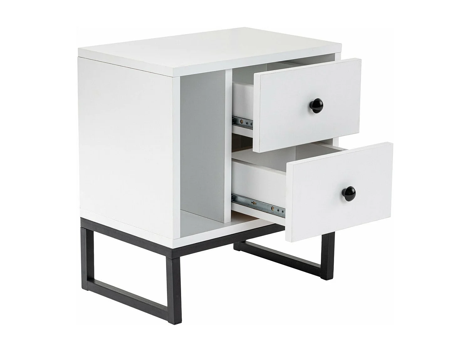 Table de chevet 2 tiroirs Franko L45,2xH50cm Bois Blanc et Métal Noir