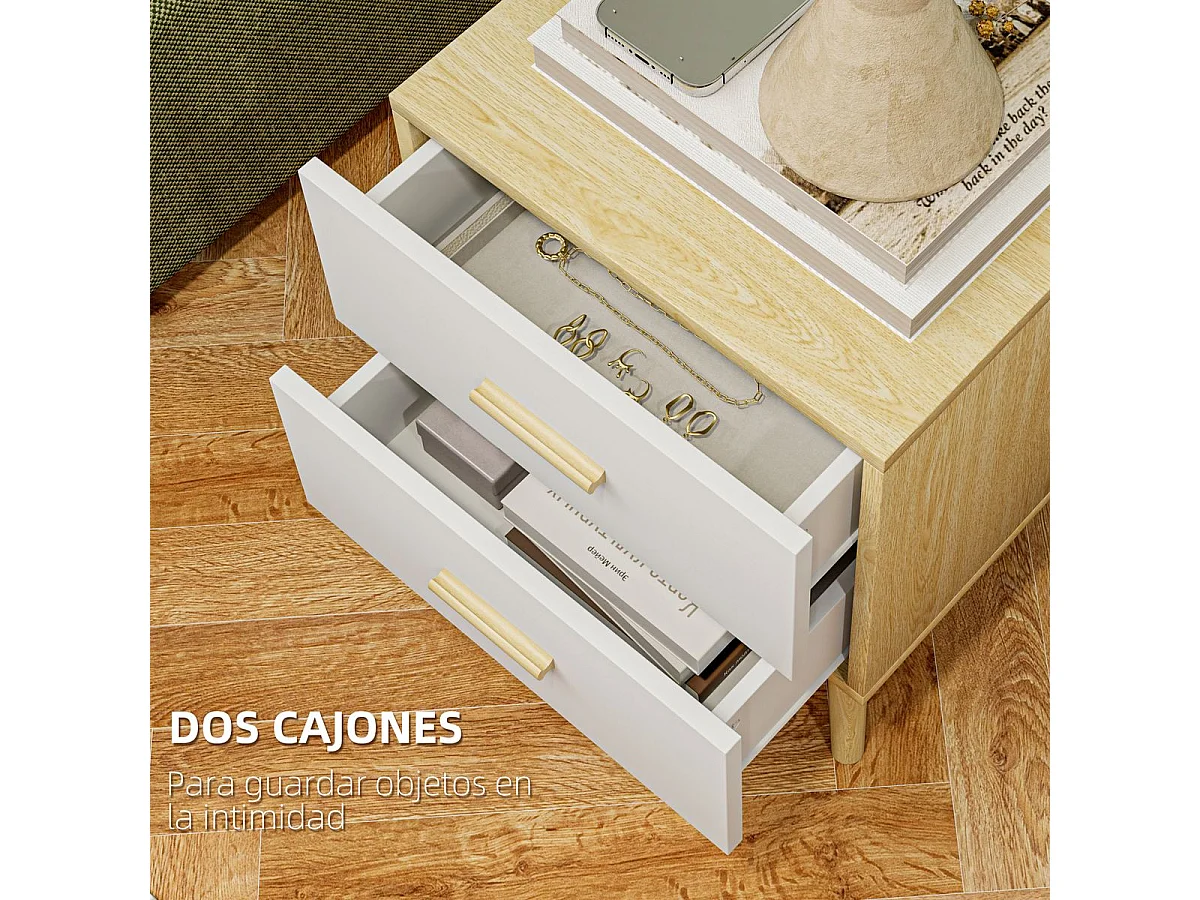 Pack de 2 mesitas de noche Asger 2 cajones roble 50x40 cm