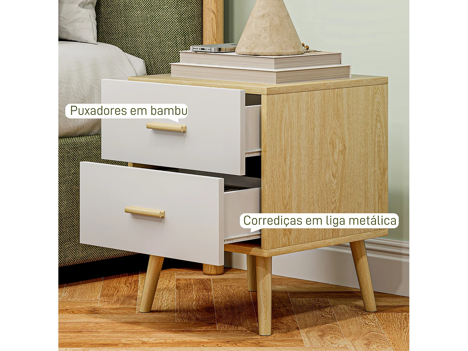 Pack de 2 mesitas de noche Asger 2 cajones roble 50x40 cm