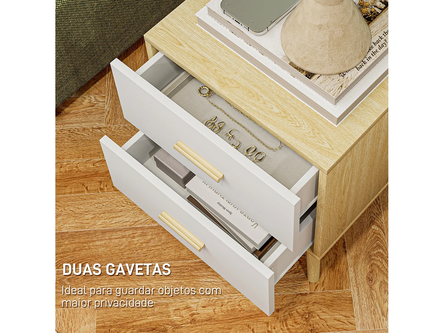 Pack de 2 mesitas de noche Asger 2 cajones roble 50x40 cm