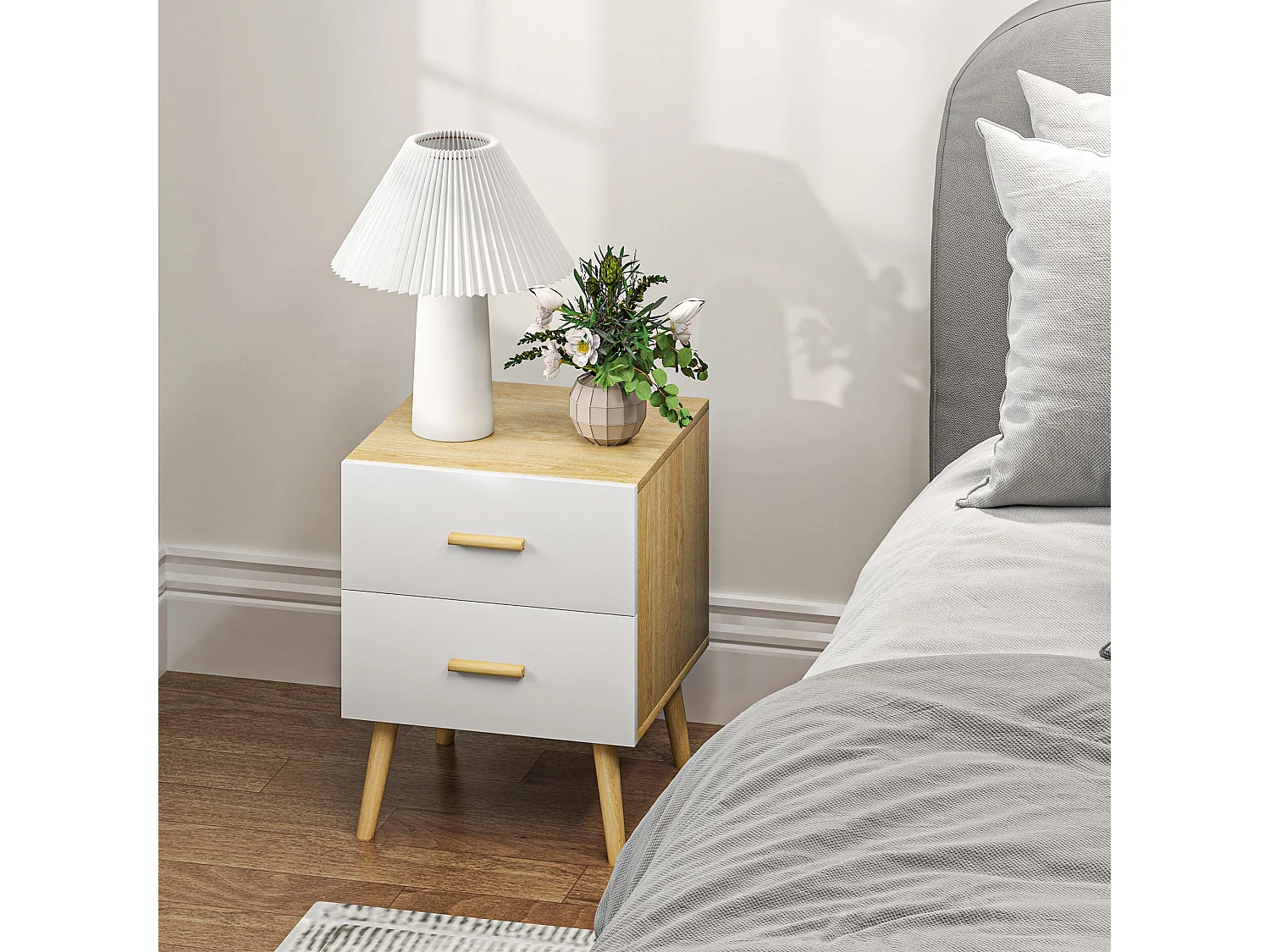 Pack de 2 mesitas de noche Asger 2 cajones roble 50x40 cm