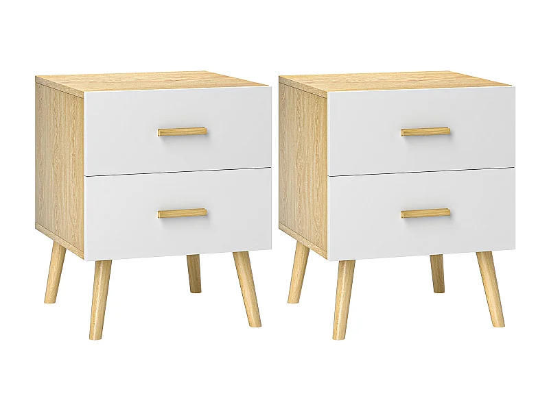 Conjunto de Mesas de Cabeceira HOMCOM com 2 Gavetas em Madeira com Puxadores de Bambu