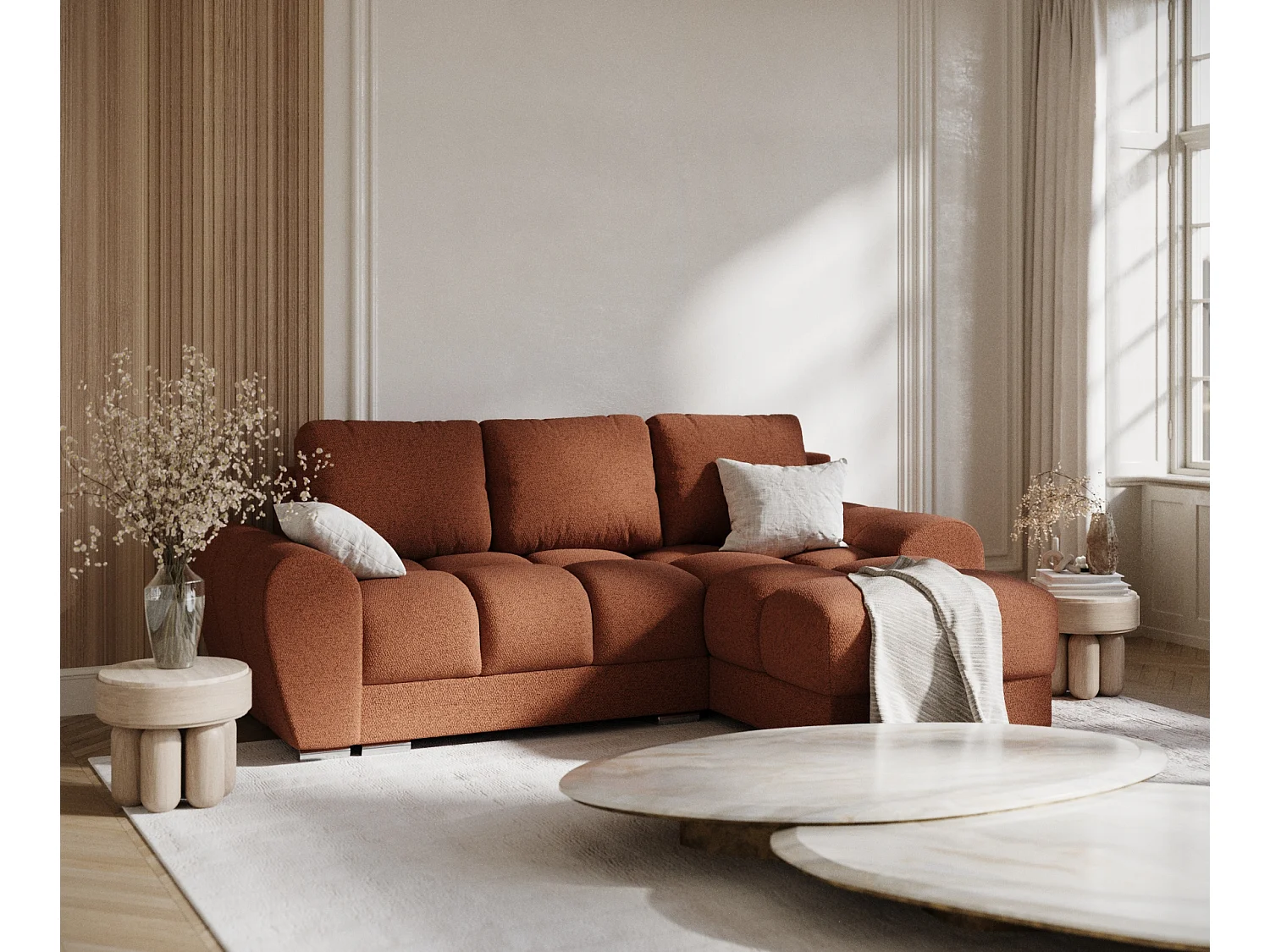 Canapé d'angle en toile tissée Peebles - 4 places - couleur cuivre