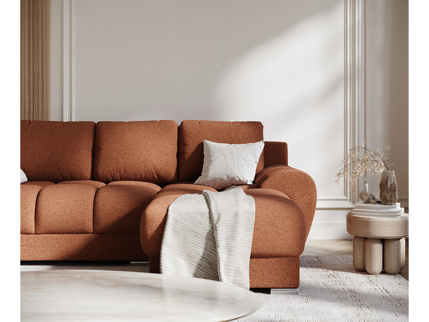 Canapé d'angle en toile tissée Peebles - 4 places - couleur cuivre