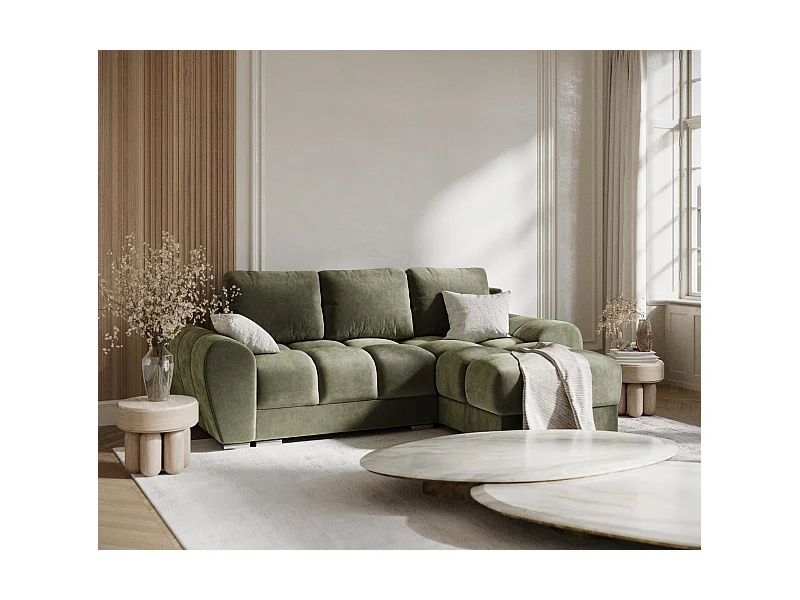 Narożnik w tkaninie welwetowej Peebles - czteroosobowy - oliwkowy