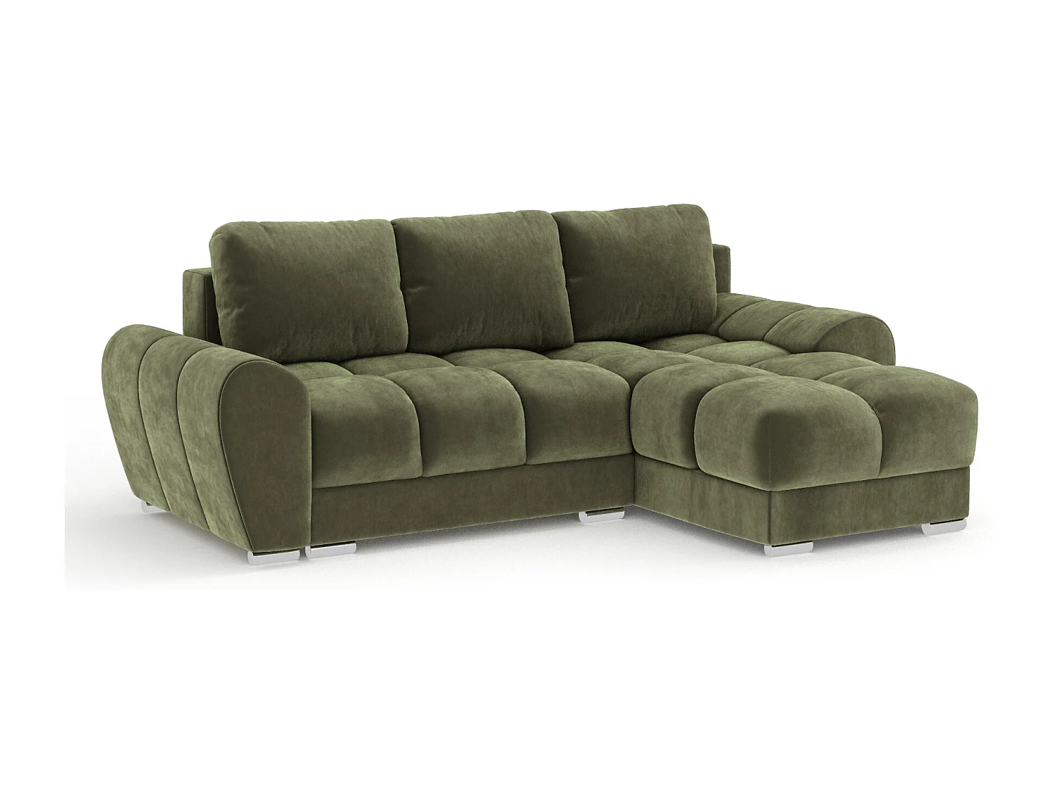 Canapé d'angle en tissu velours Peebles - 4 places - vert olive