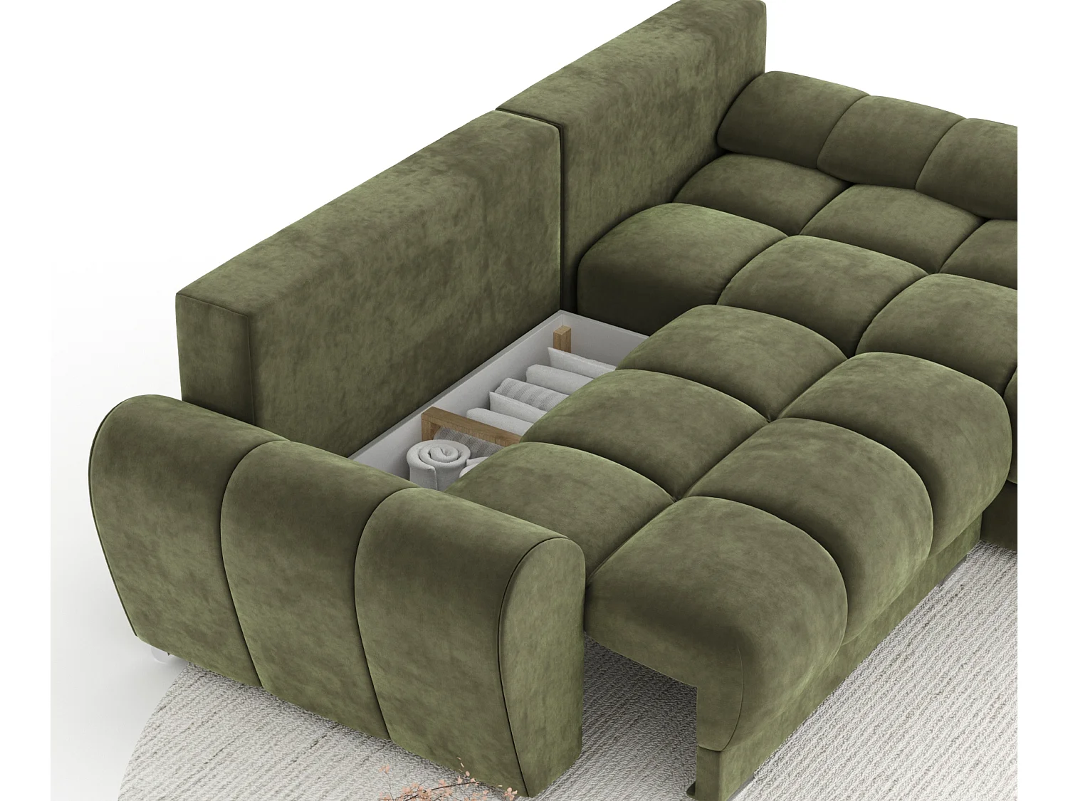 Canapé d'angle en tissu velours Peebles - 4 places - vert olive