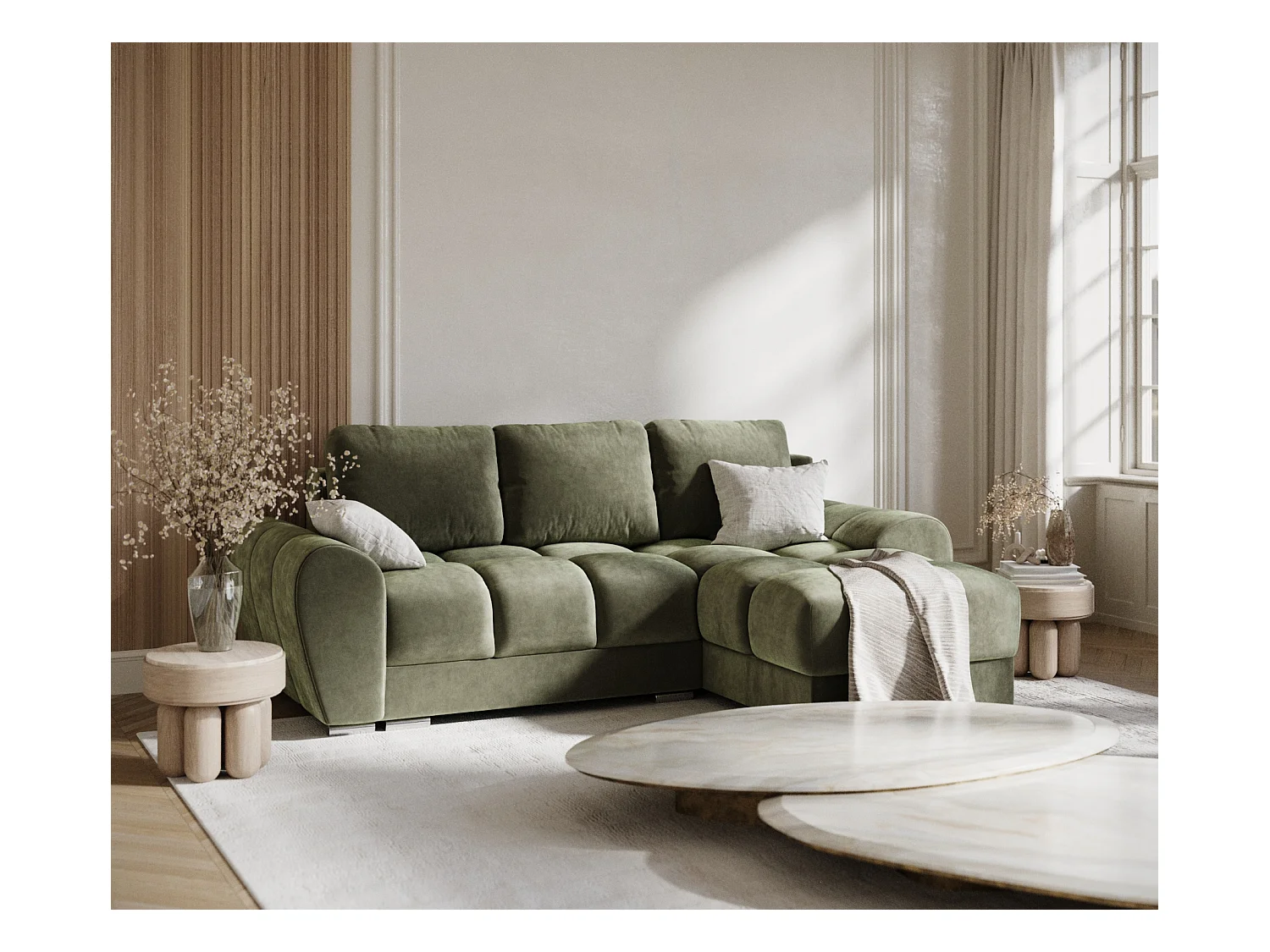 Ecksofa aus Samtstoff Peebles - Vier-Personen - olivenfarbe
