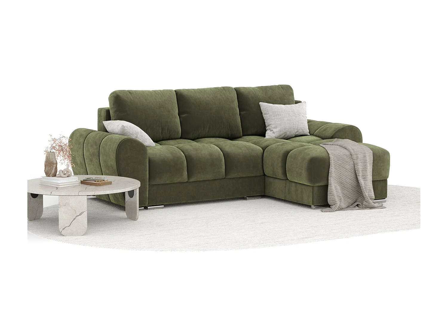 Canapé d'angle en tissu velours Peebles - 4 places - vert olive