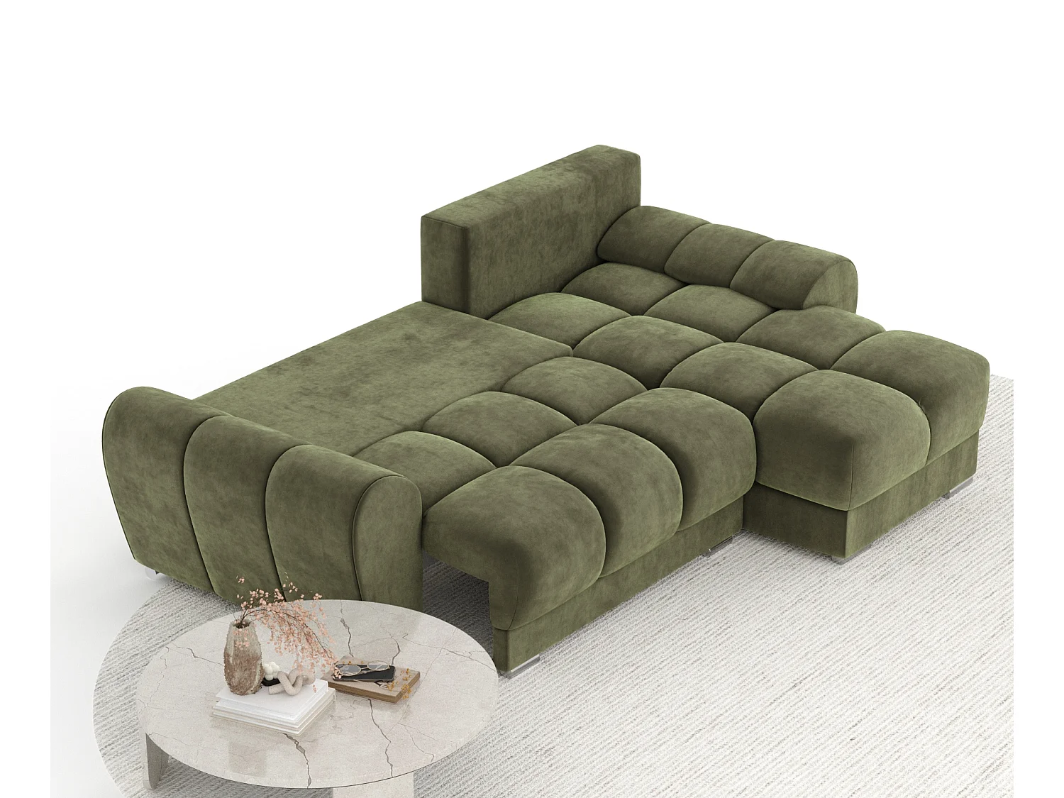 Canapé d'angle en tissu velours Peebles - 4 places - vert olive
